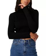 Caution to the Wind black ribbed lettuce hem turtleneck top Photo 0