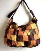 B. Makowsky "Fort Apache" Patchwork Leather Hobo Bag Purse Tote Brown Green L Photo 0