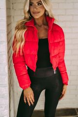 These Three Boutique red puffer jacket Photo 0