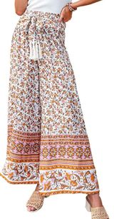 🌴Women’s Summer Boho Tie Waist Pants Loose Wide Leg Beach Pant w/ Tassel Photo 0