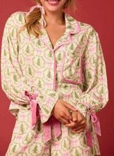 Coquette bows pajamas set long sleeve button down shirt Christmas silky velvet White Size M Photo 0