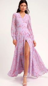 My Whole Heart Lavender Floral Long Sleeve Wrap Maxi Dress Photo 0
