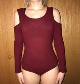 Charlotte Russe Maroon Cold Shoulder Bodysuit Photo 0