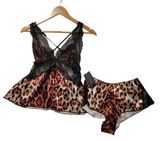 NWT Frederick's of Hollywood Rosalina Rose Cami & Shorts Leopard Print  - S Photo 0