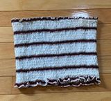 Zaful White Ruched Tube top with Red Stripes Photo 0