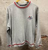 Vintage Y2K Red Stripe Gray Crewneck Embroidered Sweatshirt Large Photo 0