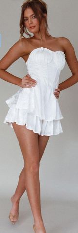White Satin Strapless Romper Photo 0