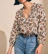 Faherty Portia Linen Floral Blouse Top in Indee Floral size Large Photo 0