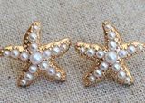 Gold Tone White Pearl Beach Starfish Stud Earrings Photo 0