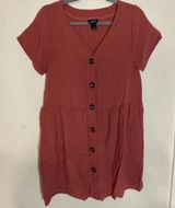 Daytrip  Mauve Pink Short Sleeve V-Neck Button Down Mini Dress Photo 0