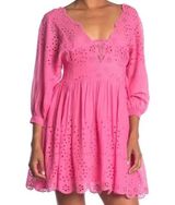Free People Lottie Eyelet Lace Mini Dress Long Sleeve Pink Fizz Photo 0