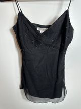 Y2K 100% Silk White House Black Marked Black Bejeweled Cami Top Size XS Photo 0