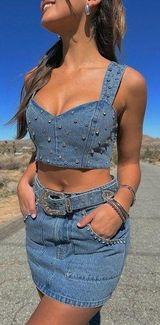 NEW NWOT  Shaina Rhinestone Embellished Crop Top Indigo Denim Photo 0