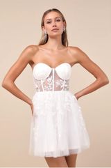 Lulus Marvelously Lovely White Tulle Embroidered Strapless Mini Dress Photo 0