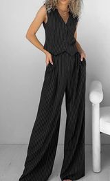 Commense Relaxed Striped Suit Pants Set size medium Black Photo 0
