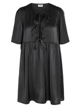 NWT  Leyla Bow Tie Front Short Sleeve Shift Dress Satin Black Mini Photo 0