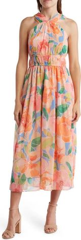 Maggy London Floral Maxi High Neck Dress Photo 0