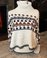 Cloth x Design Beige Multi Print Crochet Oversized Crop Turtleneck Sweater Sz M Brown Size M Photo 0