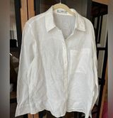 Mango linen button down shirt white long sleeve pocket collar Photo 0