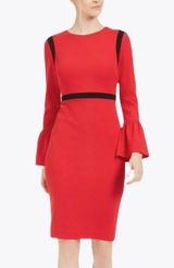 Calvin Klein Color-Blocked Bell Sleeve Sheath Dress- Red & Black- Size 10- NWT Photo 0