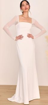 Lulus Lovingly Yours White Mesh Long Sleeve Maxi Dress Size Medium Wedding Bride Photo 0