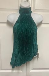 Green Asymmetric Plissé Halter Crop Top Photo 0