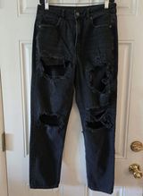 American Eagle Wide Leg Jeans Black Ripped Mom Jean Size 6 Y2K Destroyed Denim Photo 0