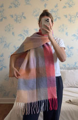 Aerie Scarf Blanket Plaid Pink Photo 0