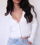 For Love & Lemons Nina Coconut White Lace Trim Cropped Cardigan S Photo 0