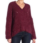 Cotton Emporium New Chenille Chunky Knit Sweater V-Neck Pullover Burgundy Photo 0