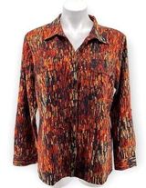 Studio Works  Women’s Brown Abstract Print Button Front Long Sleeve Blouse Large Photo 0