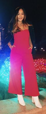 Hot Pink Strapless Cutlotte Jumpsuit Photo 0