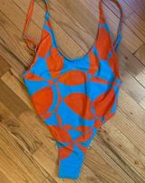 Fabletics  new blue and orange cheeky bathing suit size large Photo 0