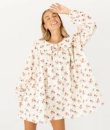 Mabel The Label Cream & Red Floral Collared Babydoll Mini Dress Size Small White Photo 0