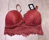 Fredericks of Hollywood Peach Pink Finley Floral Lace Bralette NWT Medium V Neck Photo 0
