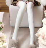 Beige Cozy Ribbed Thigh High Socks Photo 0