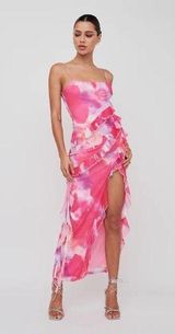 NWT  Crush On You Split Ruffle Midi Dress Pink Women’s size Small Photo 0