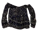 Abercrombie & Finch Dark blue aztec off-shoulder top Photo 0