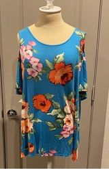 My Story DONATING SOON! Blue Floral Cold Shoulder Top Photo 0