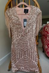 Rare London Sequin Fringe 20s Flapper Deep V-neck Dress! Photo 0