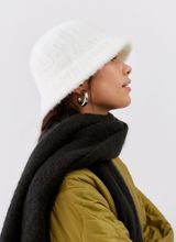 White Faux Fur Bucket Hat Photo 0