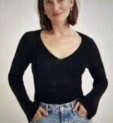 Madewell Flared-Sleeve V-Neck Rib Knit Sweater in True Black - Size S Photo 0