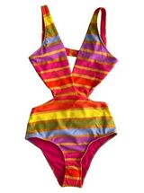 Farm Rio  Shiny Stripes V-Neck Cutout One Piece Swimsuit, XS Photo 0