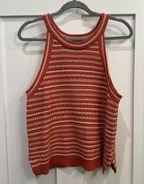 Freshman 1996 Women's L High Neck Knit Sweater Tank Orange Stripe Retro Academia Size L Photo 0