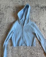 Baby Blue Cropped Ribbed Hoodie Sweater One Size Photo 0