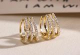 18K Gold Plated Three Circles Hoop Earrings for Women,CZ Cubic Zirconia Earrings Photo 0