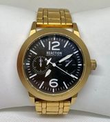 Kenneth Cole Reaction men’s watch gold tone black dial 48mm size 8” running Photo 0