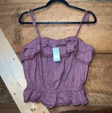 Women’s Eyelet Ruffled Tie-Strap Crop Top Ruffle Front Size Large Photo 0