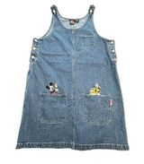 Mickey Unlimited Disney Denim Bib Overalls Dress Large Mickey Mouse Pluto #EF6-1 Photo 0