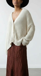 American Eagle XL Cardigan Sweater Cream Distress Chunky Knit Cozy Coastal Boho Photo 0